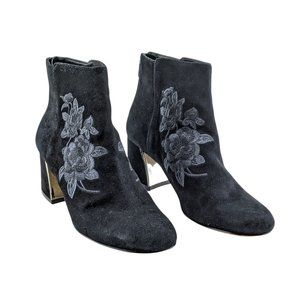 Lord & Taylor Elena Suede Black Floral Ankle Heel Boots Size 6.5/36.5